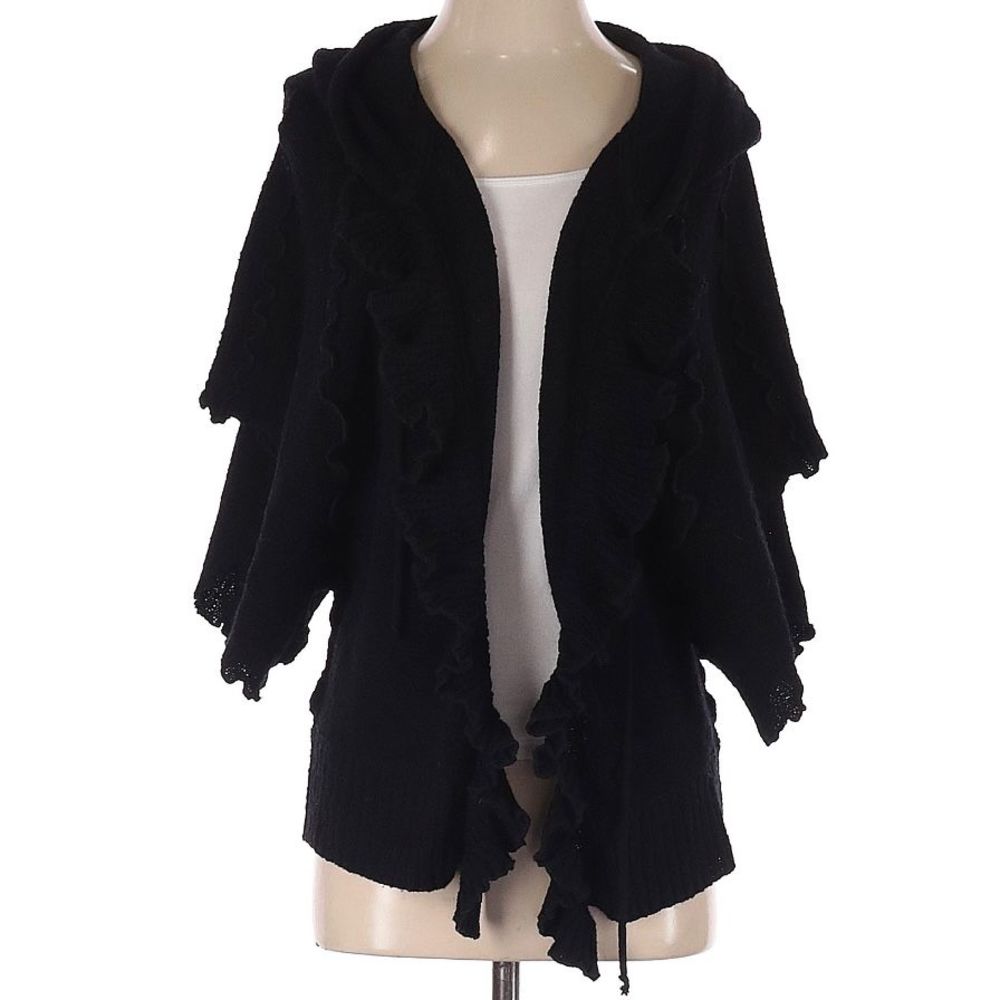 Anthropologie Sparrow Ruffled Placket Hooded Tie Up Sweater